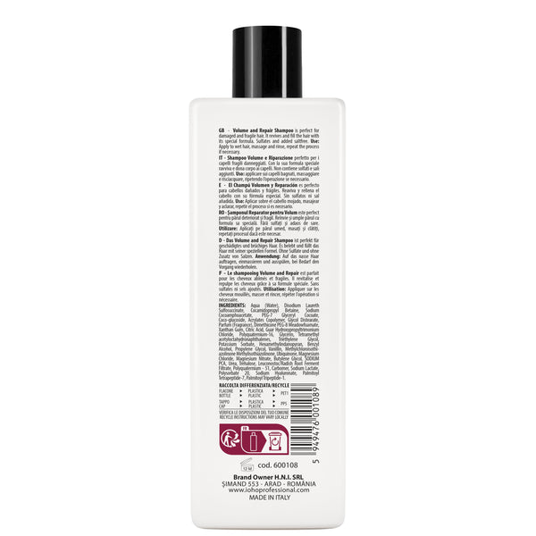 Sampon pentru Mentinere Volum si Reconstructie - Boostfill Volume and Repair Shampoo pH 5.0-5.5 500ml - Ioho Professional - HNIcosmetice.ro