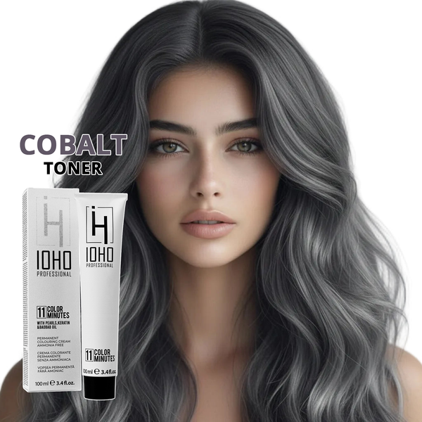 Permanent Dark Gray Toner Hair Dye Without Ammonia - Color 11 Minutes Cobalt Toner - Ioho Professional