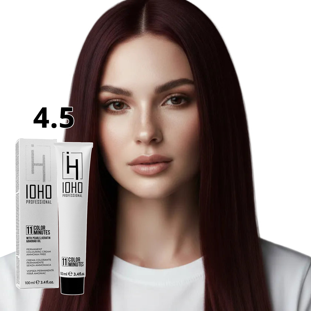 Permanent Color 11 Minutes 4.5 Chestnut Medium Mahogany Ammonia-Free - Ioho Professional