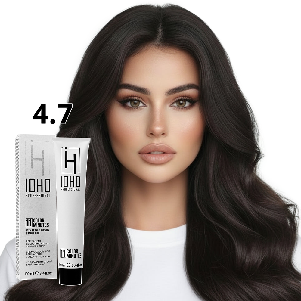 Permanent Color 11 Minutes 4.7 Medium Chestnut Ammonia-Free - Ioho Professional