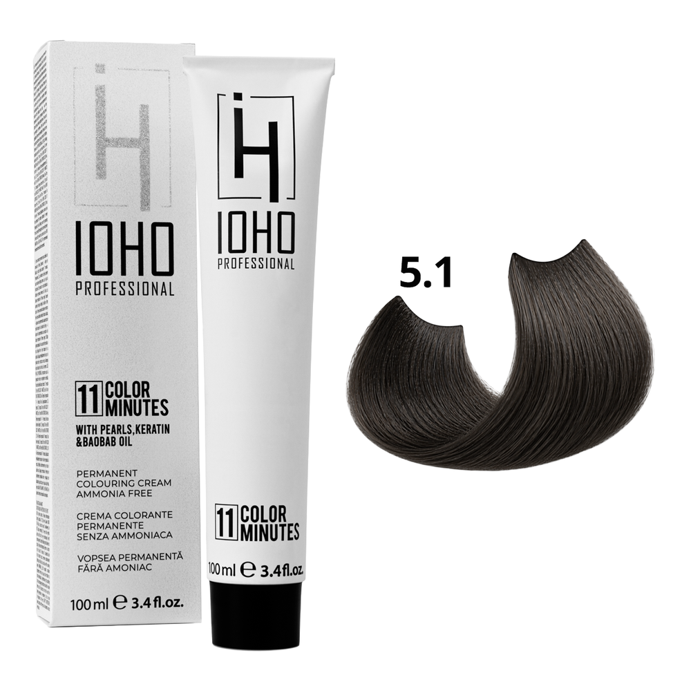 Permanent Color 11 Minutes 5.1 Light Ash Chestnut Ammonia-Free - IOHO Professional