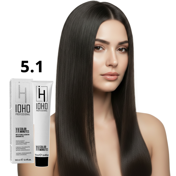 Permanent Color 11 Minutes 5.1 Light Ash Chestnut Ammonia-Free - Ioho Professional