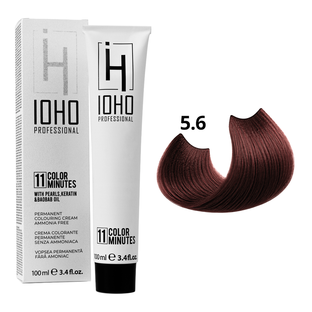 Hair Dye 5.6 Permanent Without Ammonia - Color 11 Minutes 5.6 Light Red Chestnut Ammonia-Free - IOHO Professional