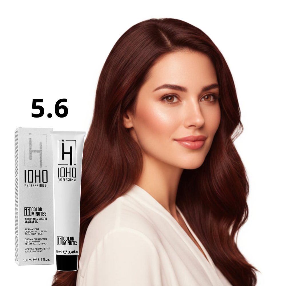 Hair Dye 5.6 Permanent Without Ammonia - Color 11 Minutes 5.6 Light Red Chestnut Ammonia-Free - Ioho Professional