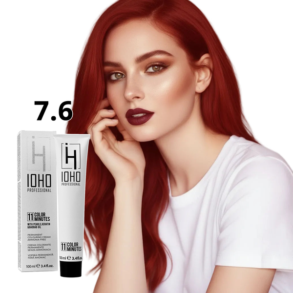 Permanent Color 11 Minutes 7.6 Blonde Medium Red Ammonia-Free - Ioho Professional