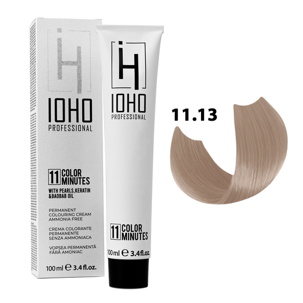 Vopsea de Par 11.13 Permanenta Fara Amoniac - Color 11 Minutes Blond Platinat Nisip Super Deschis - Ioho Professional - HNIcosmetice.ro