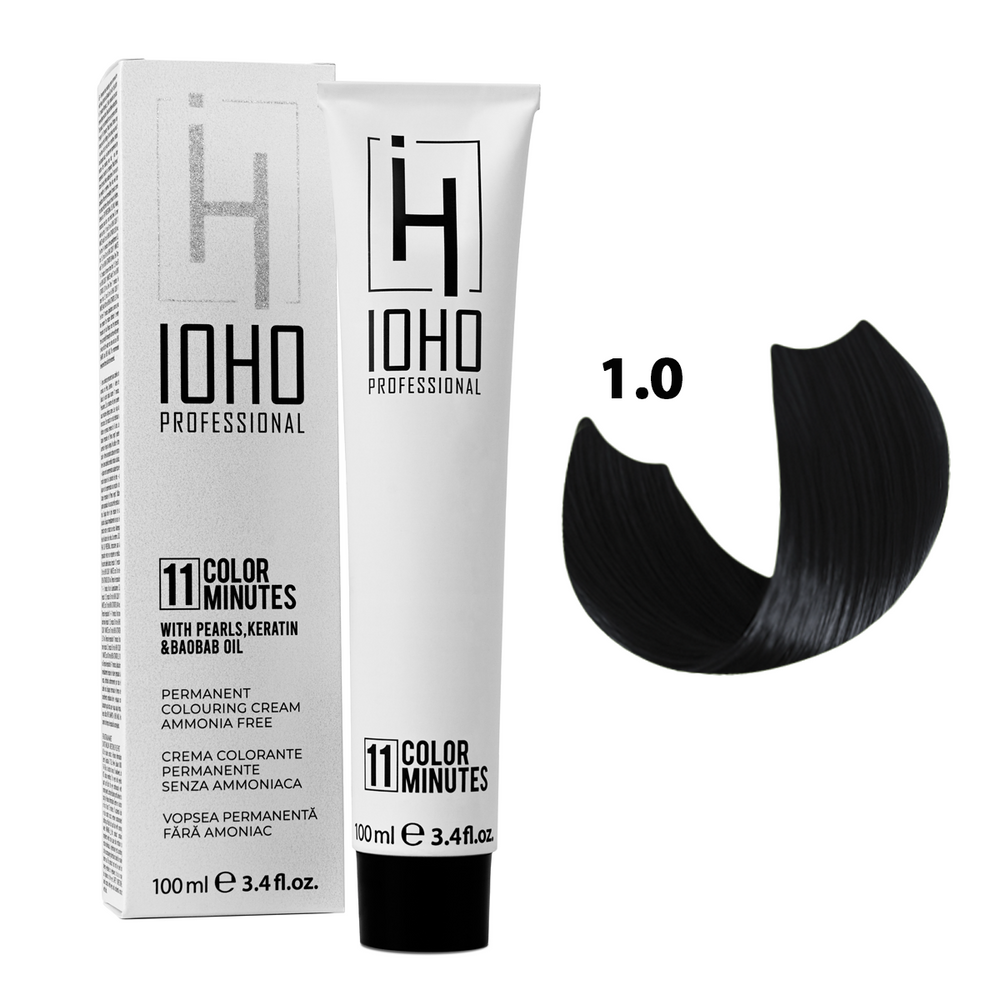 Vopsea de Par 1.0 Permanenta Fara Amoniac - Color 11 Minutes Negru - Ioho Professional - HNIcosmetice.ro