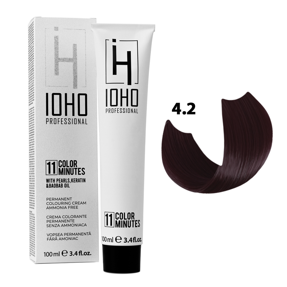 Vopsea de Par 4.2 Permanenta Fara Amoniac - Color 11 Minutes Castaniu Violet - Ioho Professional - HNIcosmetice.ro