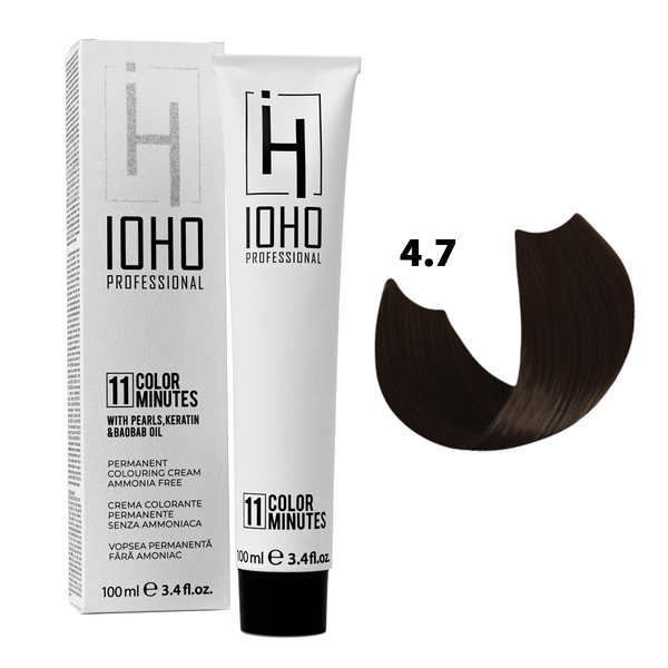 Vopsea de Par 4.7 Permanenta Fara Amoniac - Color 11 Minutes Castaniu Mediu - Ioho Professional - HNIcosmetice.ro